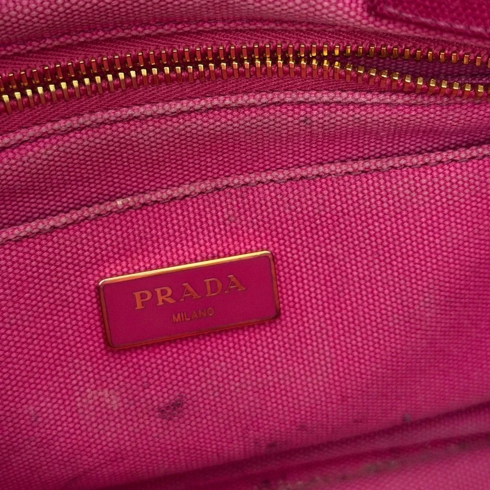 Y2K Iconic Prada Canapa Mini Pink Tote Bag Small Canvas Logo Adjustable Strap